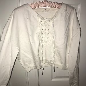 White cross lace sweater with holes